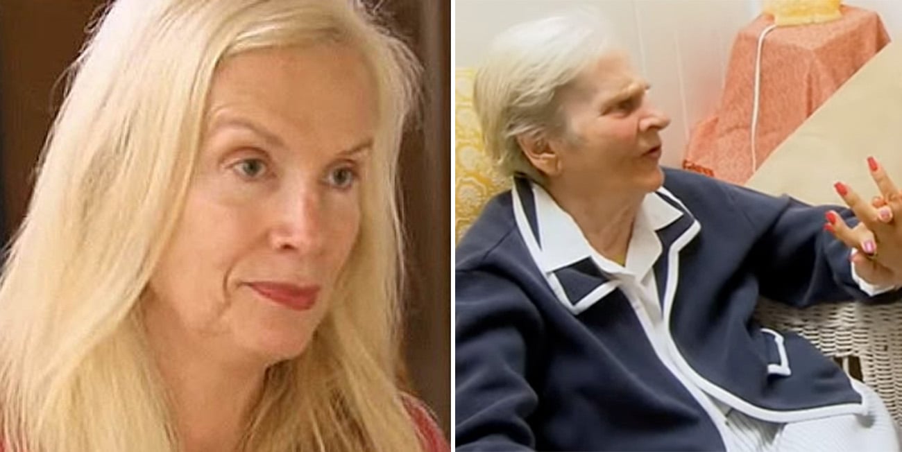 Till vänster ser vi en bekymrad Gunilla Persson, till höger en svag Iris Persson i blå kavaj.