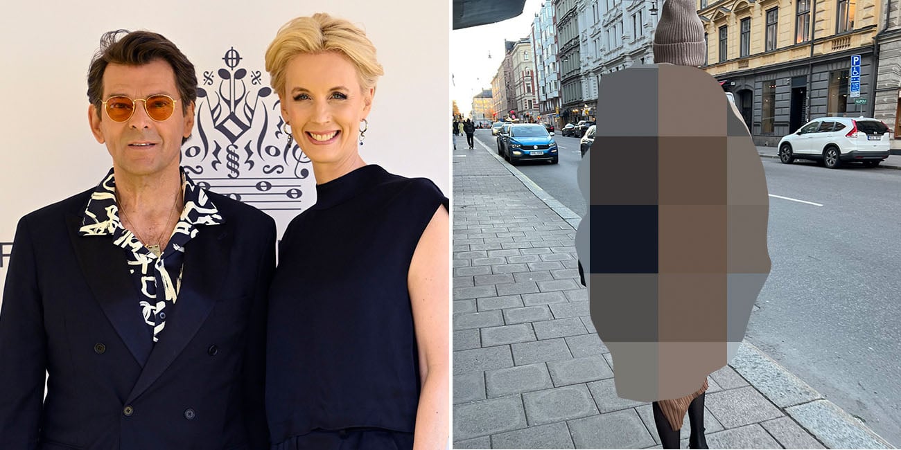 Till vänster ser vi Niklas och Jenny Strömstedt. Till höger ser vi en pixlad bild på Jenny när hon går på gatan.