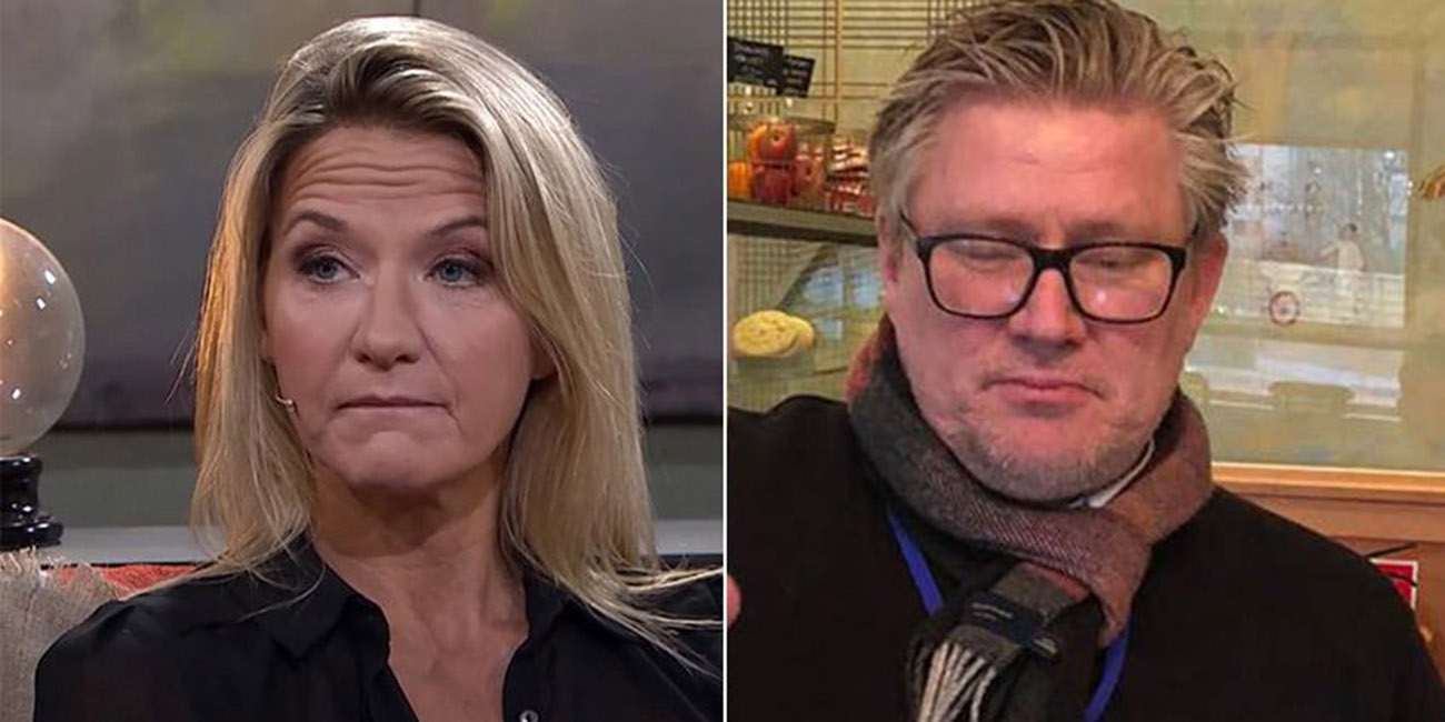 Till vänster ser vi en bekymrad Kristin Kaspersen, till höger ser vi en sorglös Nisse Holm.