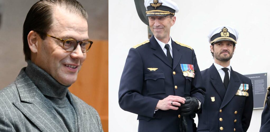 Vi ser prins Daniel till vänster. Till höger ser vi ÖB Micael Bydén och prins Carl Philip.